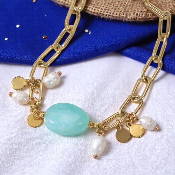 🆕️ 18K Gold Plated Stainless Steel Bracelet Set: Jade & Freshwater Pearls 🌟 - Picture 7 of 12